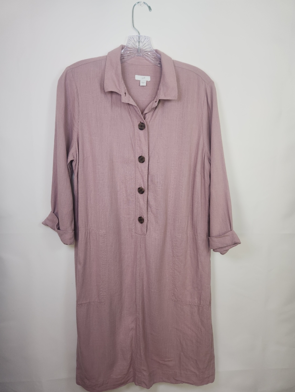J Jill Shirt Dress Dusty Plum Tunic Linen-Blend Purple Button Up